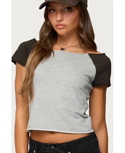 Edikted Womens Liva Contrast Raglan T Shirt