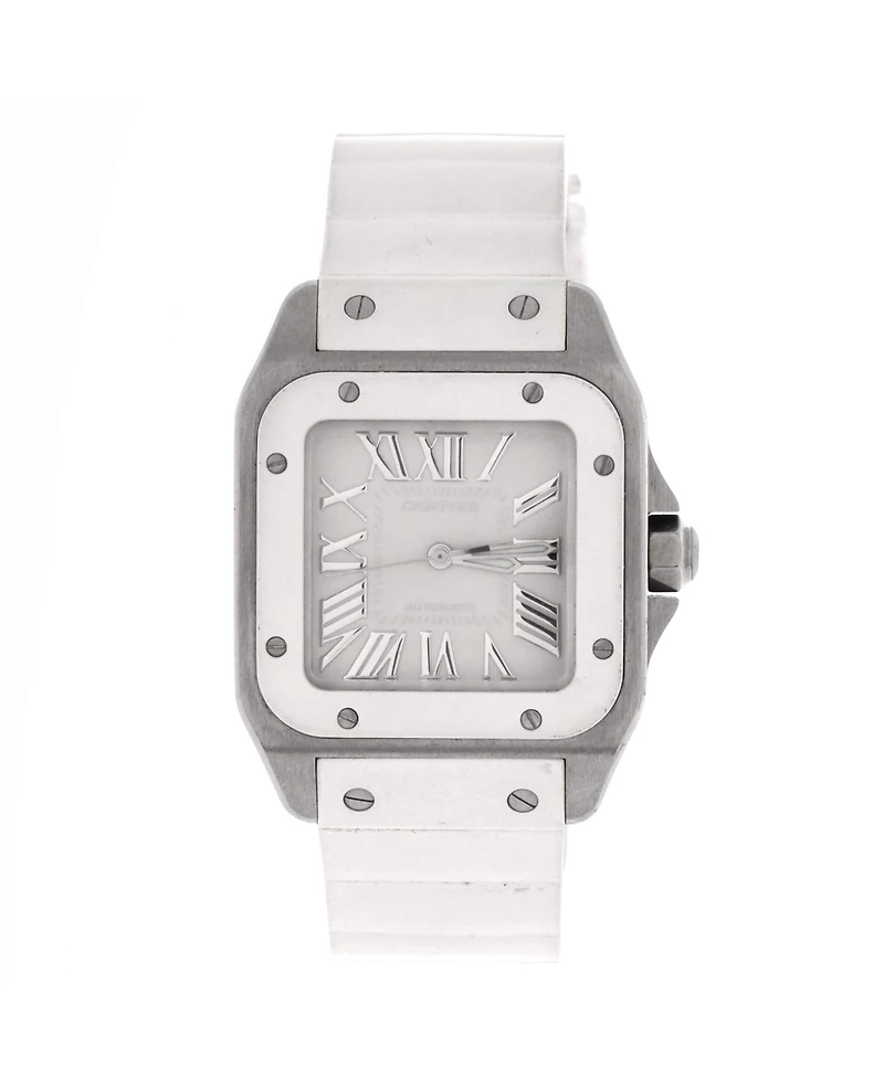 Pre-Owned Cartier Santos 100 Automatic Watch in Stainless Steel and Rubber 33mm