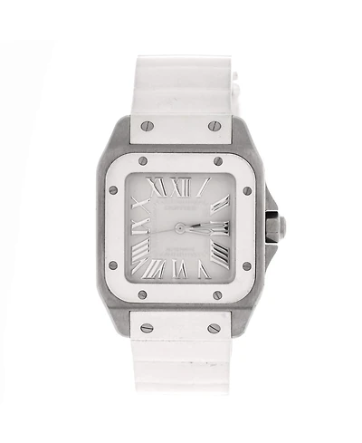 Pre-Owned Cartier Santos 100 Automatic Watch in Stainless Steel and Rubber 33mm