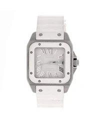 Pre-Owned Cartier Santos 100 Automatic Watch in Stainless Steel and Rubber 33mm