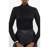 Karen Millen Women's Jersey And Georgette Mix High Neck Top