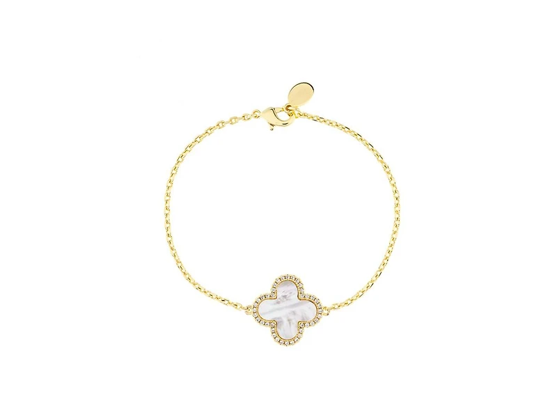 Single Mother of Pearl Flower Station with Cz Surround on Cable Chain