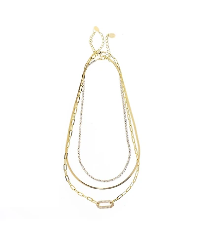 18K Gold Plated 3-Pc. Layered Necklace Set with Pave Accents