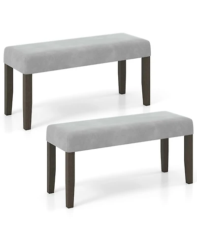 Gymax Set Of 2 Upholstered Bedroom Bench w/Padded Seat & Solid Wood Legs for Dining Room