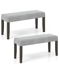 Gymax Set Of 2 Upholstered Bedroom Bench w/Padded Seat & Solid Wood Legs for Dining Room