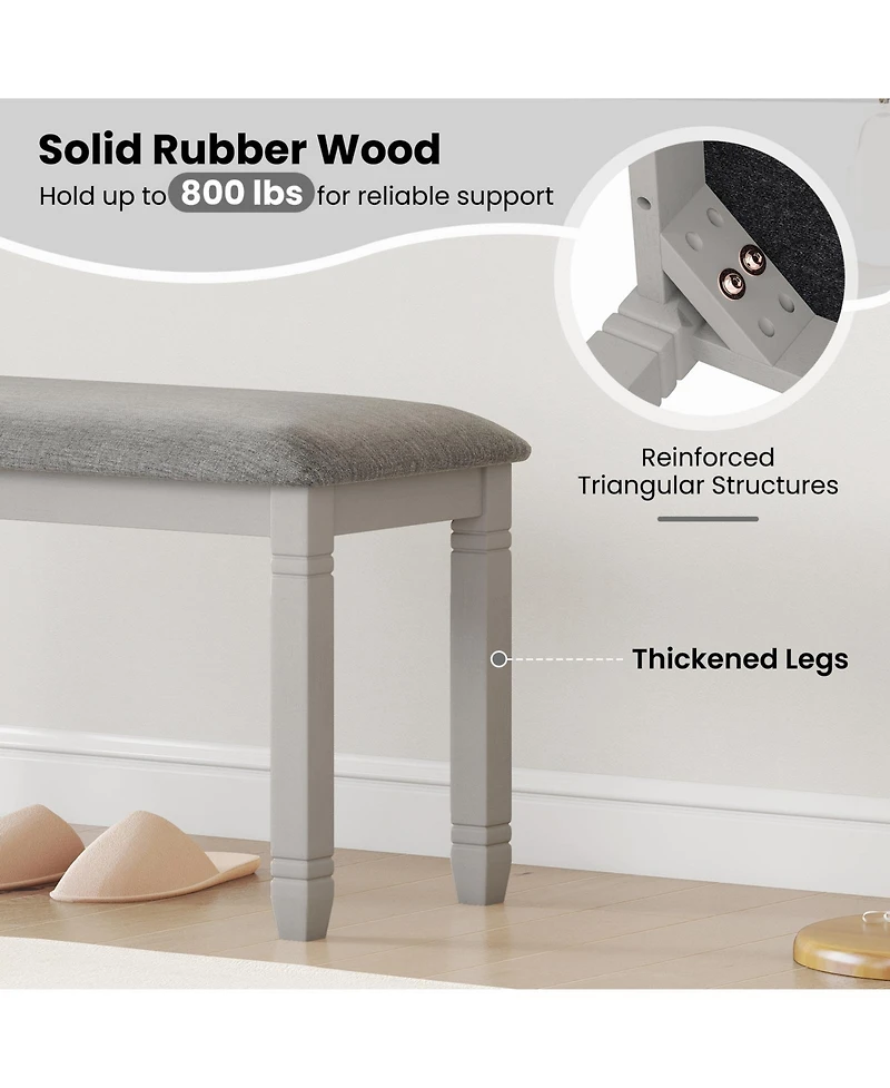 Gymax Upholstered Bedroom Bench w/ Padded Seat & Solid Wood Legs for Dining Room