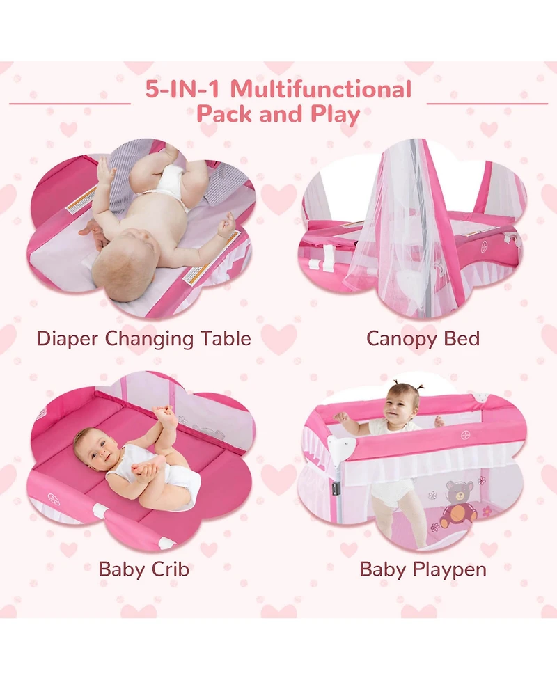 Costway Portable Baby Playpen Crib Cradle Changing Pad Mosquito Net Toys