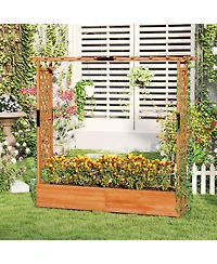 Gymax Raised Garden Bed Planter Box w/ Side & Top Trellis for Vine Climbing Plants