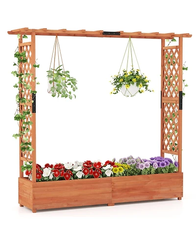Gymax Raised Garden Bed Planter Box w/ Side & Top Trellis for Vine Climbing Plants