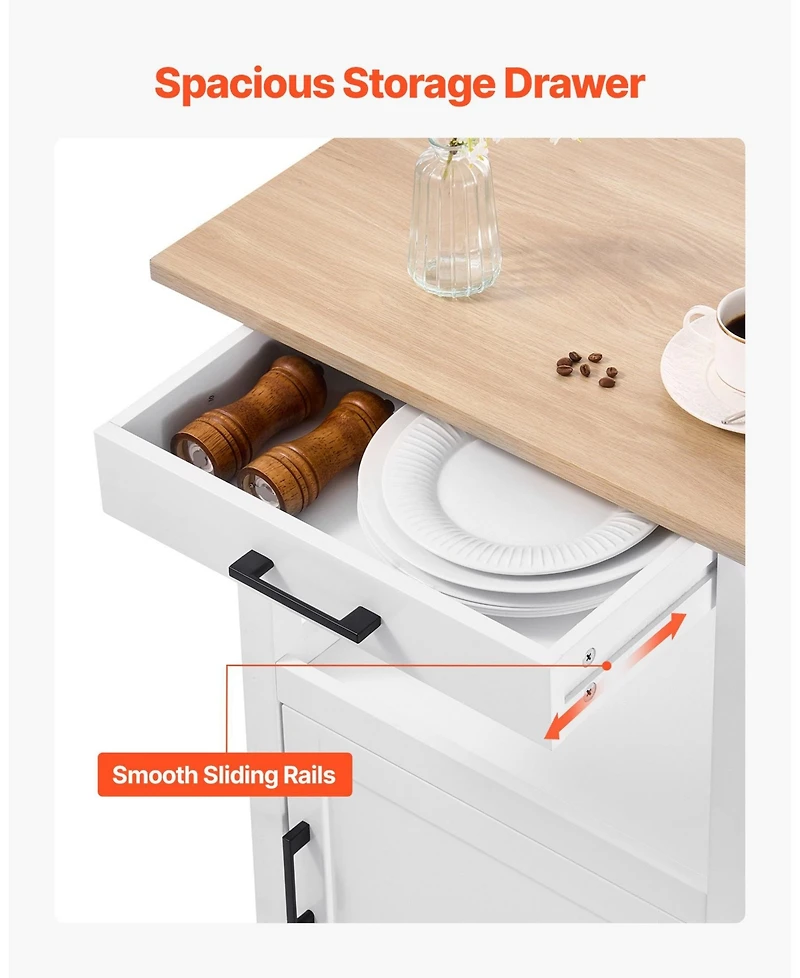 Slickblue Kitchen Island Cart with Rolling Storage Table and Single Door Cabinet
