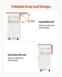 Slickblue Rolling Kitchen Island Cart with Storage Cabinet, Drawer, and Drop Leaf Table
