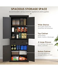 Tall Wooden Kitchen Storage Cabinet with Adjustable Shelves for Pantry Use