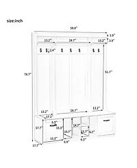 Slickblue 5-in-1 Entryway Bench with Coat Rack 7 Hooks 2 Drawers Adjustable Shelves