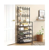 5-Tier Multi-Functional Shoe Rack and Coat Stand Freestanding Entryway Organizer