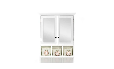 Slickblue Wall Mounted Bathroom Storage Cabinet with Mirror, 2 Doors, Adjustable Shelves, Storage Baskets