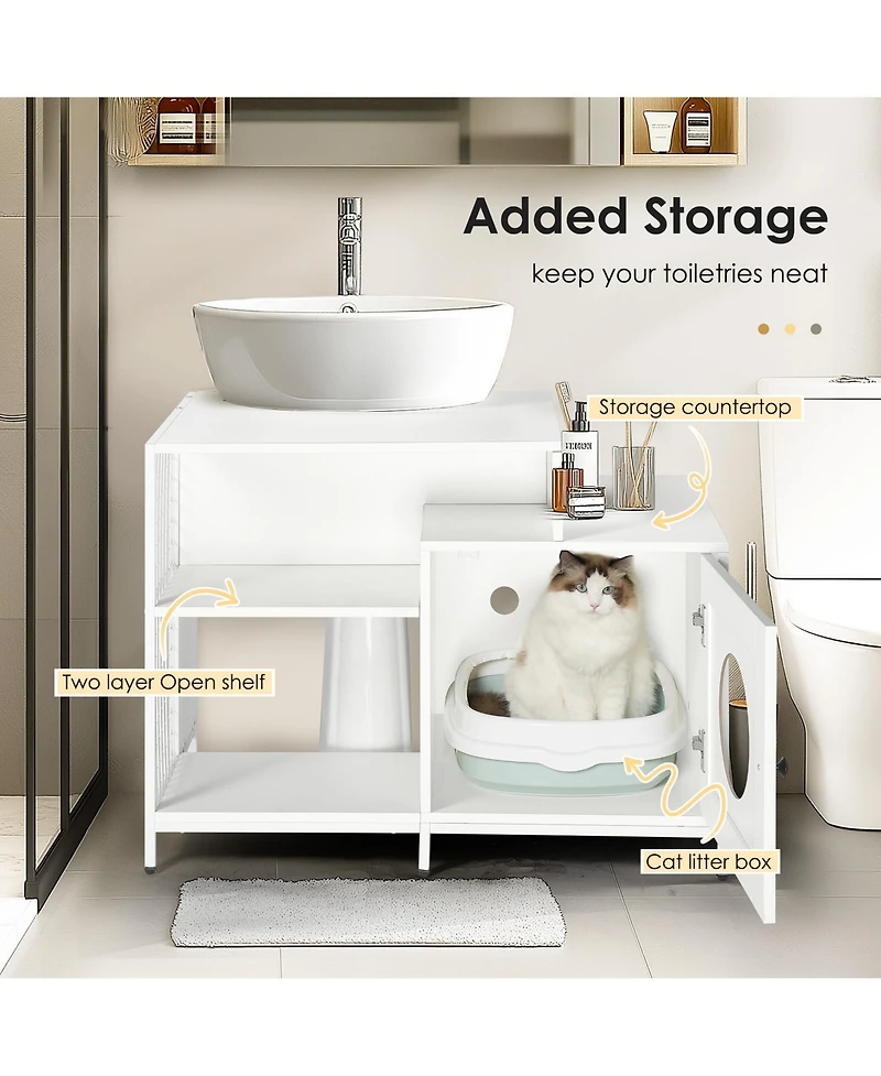 Slickblue Cat Litter Box Enclosure with Divider Hidden Litter Washroom for Large Indoor Cats