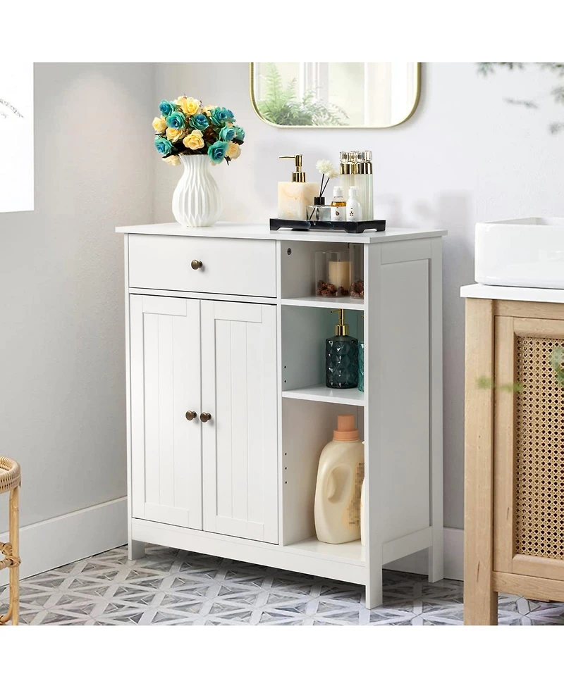 Slickblue Double-Door Bathroom Cabinet with Adjustable Panels, Drawer, and Side Shelves