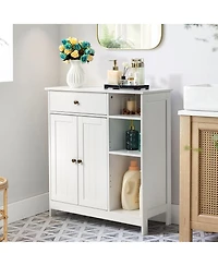 Slickblue Double-Door Bathroom Cabinet with Adjustable Panels, Drawer, and Side Shelves