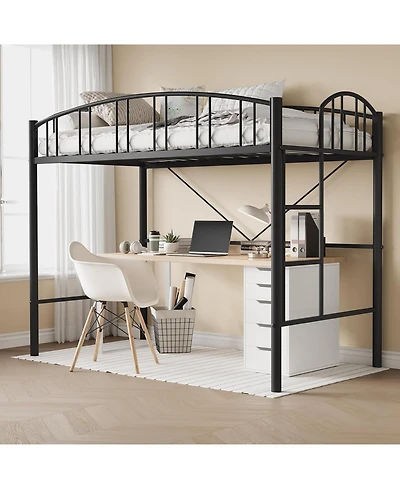 gaomon Loft Bed Twin Size, Heavy Duty Metal Loft Bed Frame with Arched Guardrail and Safety Ladder, Space-Saving, No Box Spring Needed