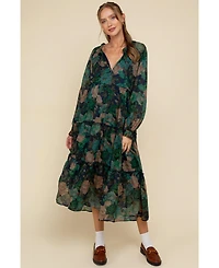 Pinkblush Maternity Navy Floral Chiffon Ruffle Tiered Midi Dress