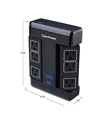 CyberPower HT600WSU2A 6-Outlet 500V Wall Mount Surge Protector, Black