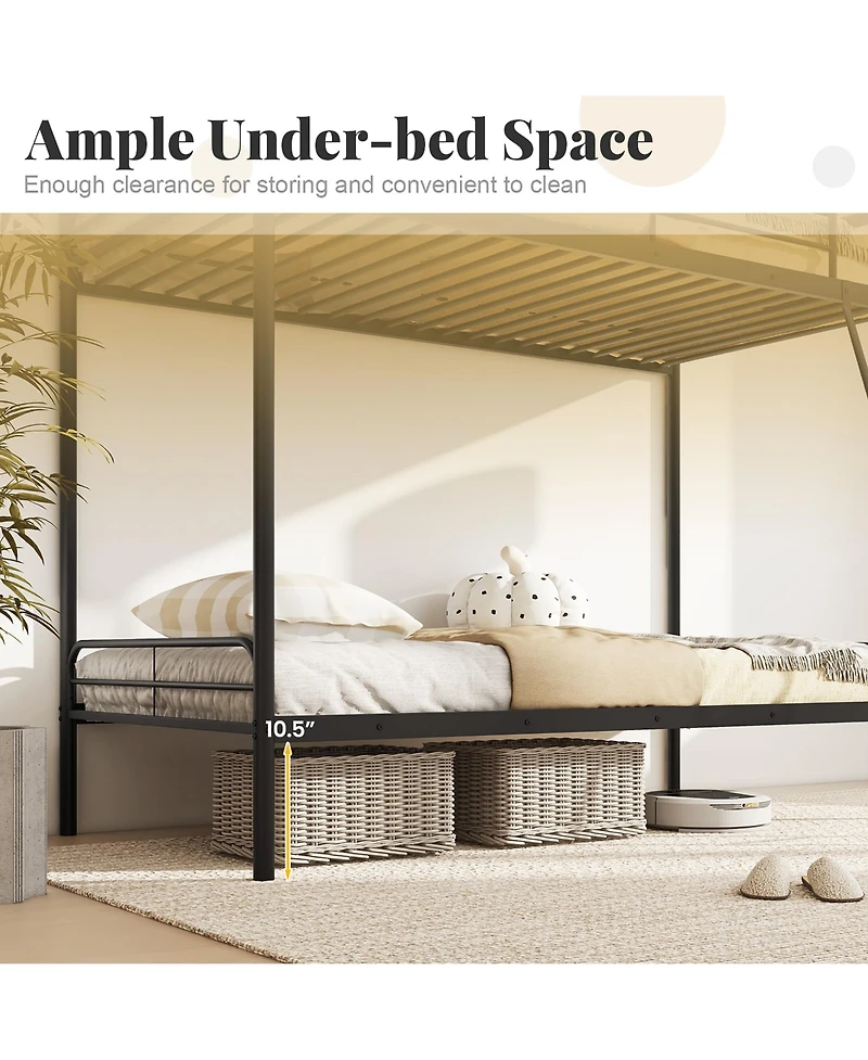 Gymax Twin Over Twin Bunk Bed Heavy Duty Metal Bunk Bed w/ Ladder Safety Guardrails