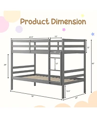 Gymax Twin Over Twin Wood Bunk Beds W/Ladder & Safety Rail Pine Wood Bunk Bed