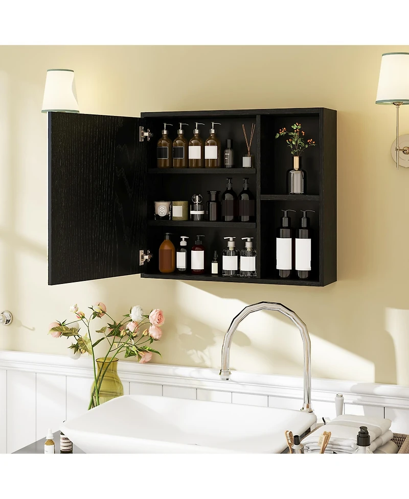 Gymax Bathroom Medicine Cabinet Wall Mounted Storage Organizer w/ Single Mirror Door