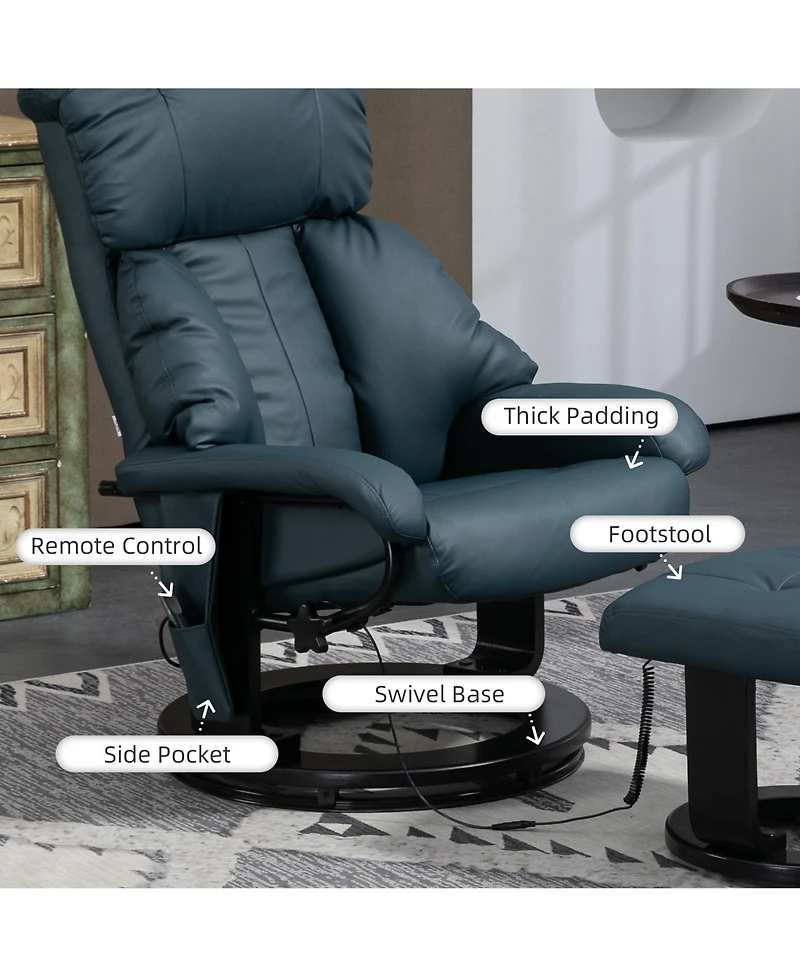 Homcom Massage Recliner Chair with Footstool, 360° Swivel Recliner,