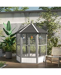 PawHut 69" Large Wooden Hexagonal with Cove Roof, Light