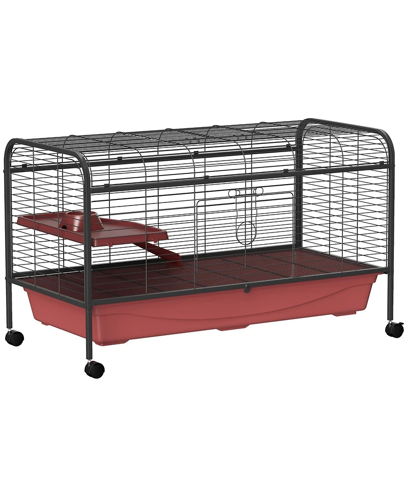 PawHut 48" L Small Animal Cage Rabbit Hutch with Feeder