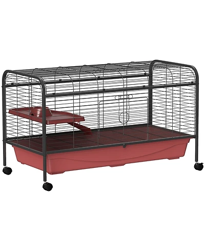PawHut 48" L Small Animal Cage Rabbit Hutch with Feeder