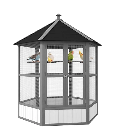 PawHut 69" Large Wooden Hexagonal with Cove Roof, Light