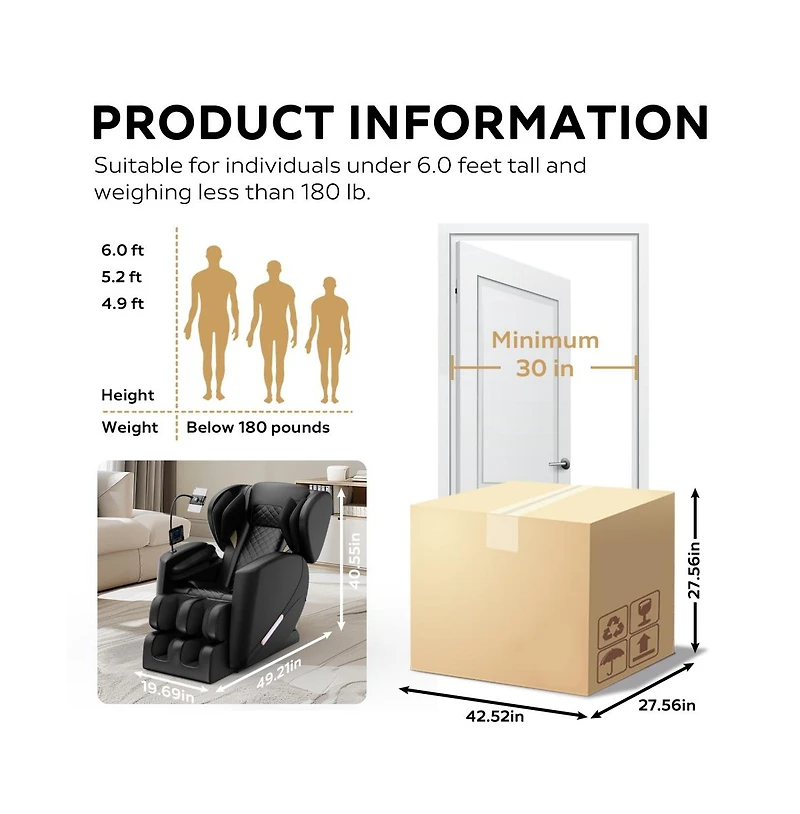 Maison Boucle Zero Gravity Massage Chair Recliner with Heat, Foot Roller & Air Compression, Full Body Massage for Home Relaxation-Maison Boucle