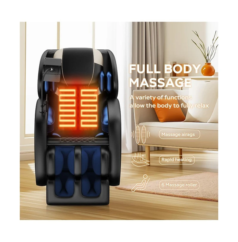 Full Body Massage Chair with Heat & Air Compression, Zero Gravity Recliner with Foot Rollers, Bluetooth & Led Lights-Maison Boucle