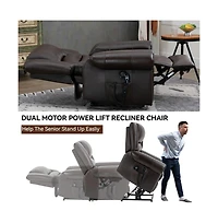 Maison Boucle Dual Motor Power Lift Recliner with Massage & Heat, Leather Electric Chair Usb Infinite Positions-Maison