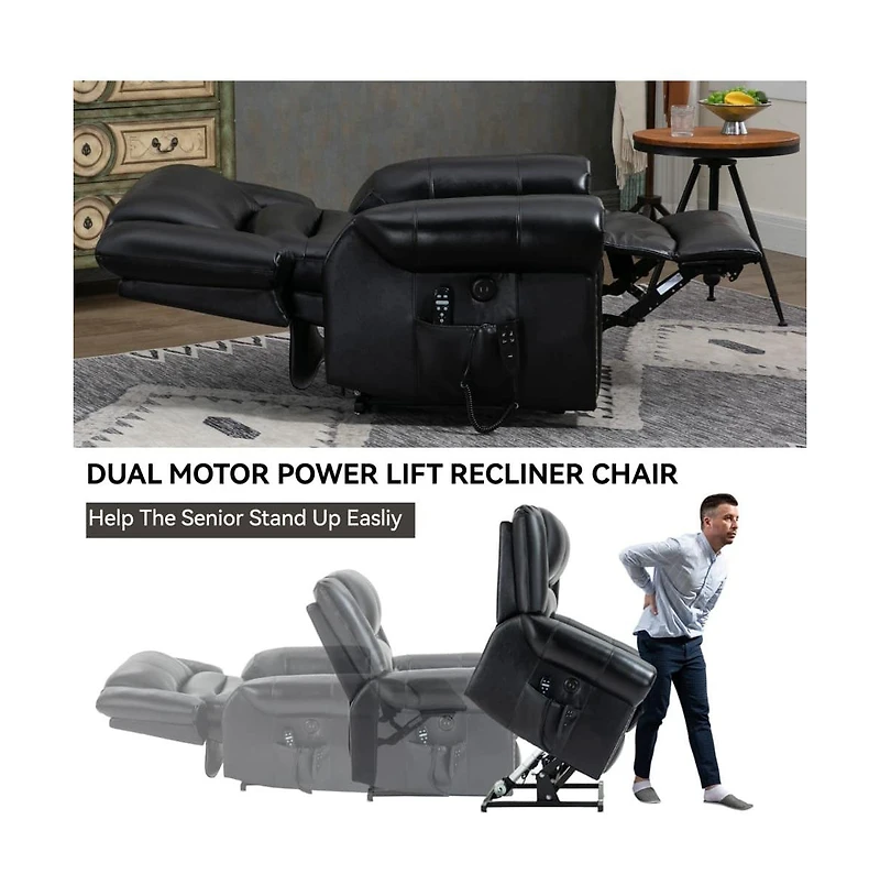 Maison Boucle Dual Motor Power Lift Recliner with Massage & Heat, Leather Electric Chair Usb Infinite Positions-Maison