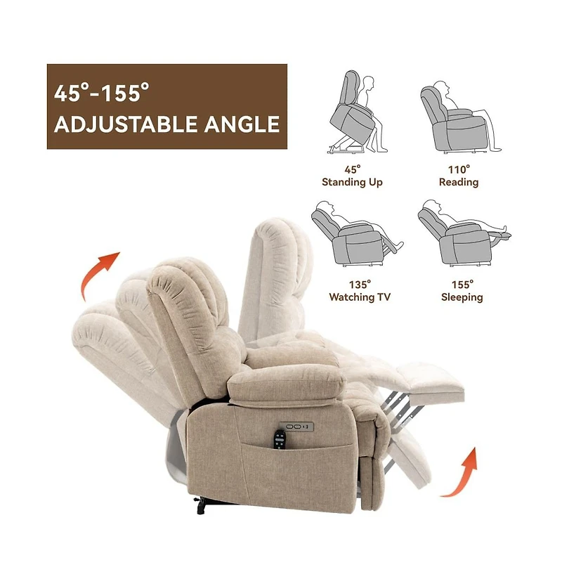 Maison Boucle Oversized Power Lift Recliner for Big & Tall Adults, 23" Wide Chenille Chair with Massage, Heat Usb-Maison