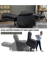 Maison Boucle Genuine Leather Power Lift Recliner for Seniors, Dual Motor Chair with 8-Point Massage, Heat & Infinite Position-Maison