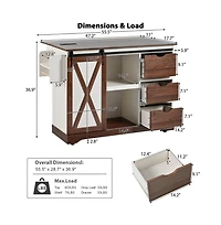 Maison Boucle 55.5" Farmhouse Kitchen Island with Drop Leaf, Barn Door, Power Outlet & Storage Drawers, Rolling Cart on Wheels-Maison Boucle
