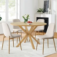 Compact 5-Piece Dining Set with 39.5 Inch Round Table and 4 Chairs, Natural Wood Look for Small Kitchens or Apartments-Maison Boucle