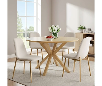 Compact 5-Piece Dining Set with 39.5 Inch Round Table and 4 Chairs, Natural Wood Look for Small Kitchens or Apartments-Maison Boucle