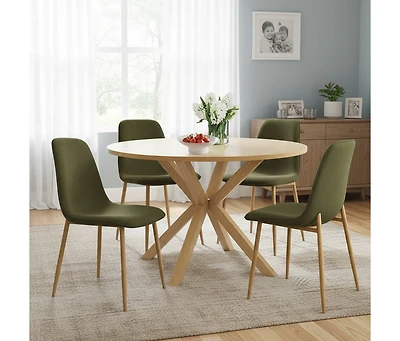 Compact 5-Piece Dining Set with 39.5 Inch Round Table and 4 Green Chairs, Natural Wood Look for Small Kitchens or Apartments-Maison Boucle