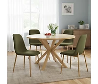 Compact 5-Piece Dining Set with 39.5 Inch Round Table and 4 Green Chairs, Natural Wood Look for Small Kitchens or Apartments-Maison Boucle