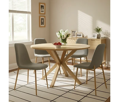 Compact 5-Piece Dining Set with 39.5 Inch Round Table and 4 Chairs, Natural Wood Look for Small Kitchens or Apartments-Maison Boucle