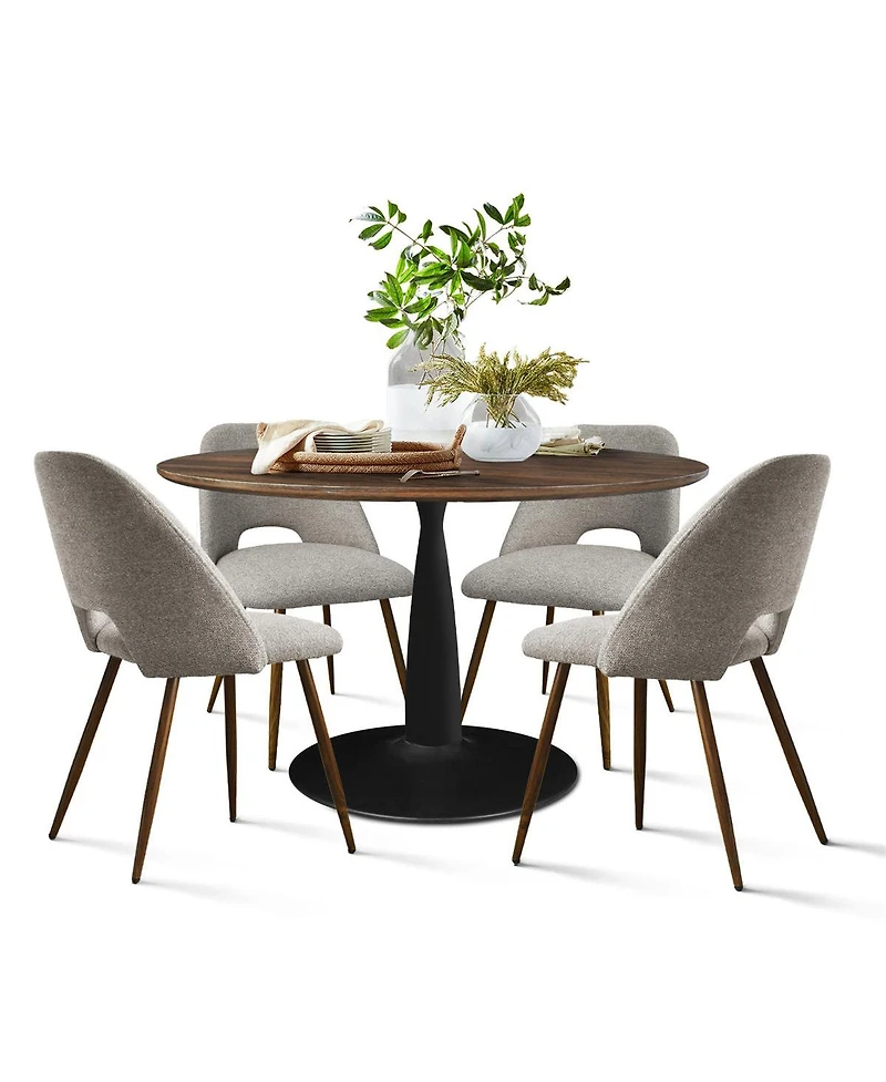 Maison Boucle 5-Piece Dining Set with 40 Inch Walnut Finish Table Black Base and 4 Comfortable Chairs for Kitchen & Room-Maison