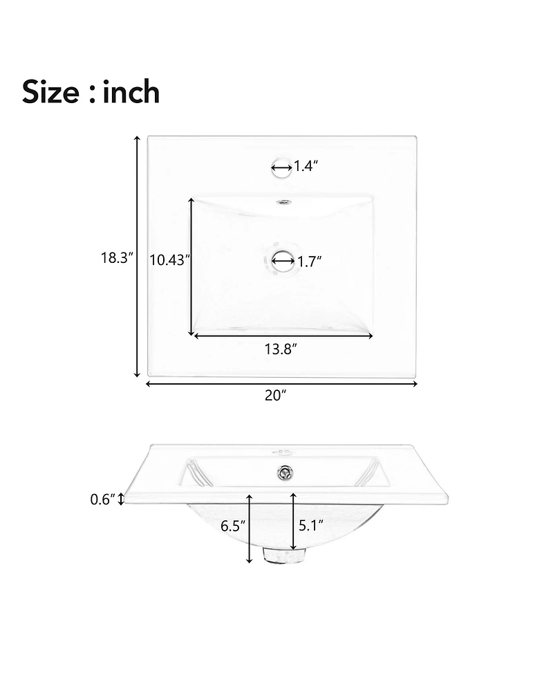 Casainc 20" Bathroom Vanity with Ceramic Sink, Soft-Close Door, Adjustable Shelf and Door-Mounted Storage Rack