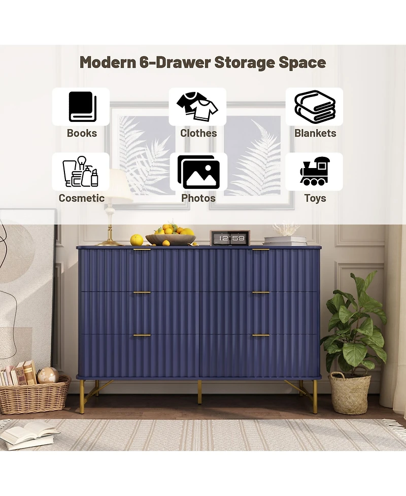 6-Drawer Dresser Chest with Metal Base