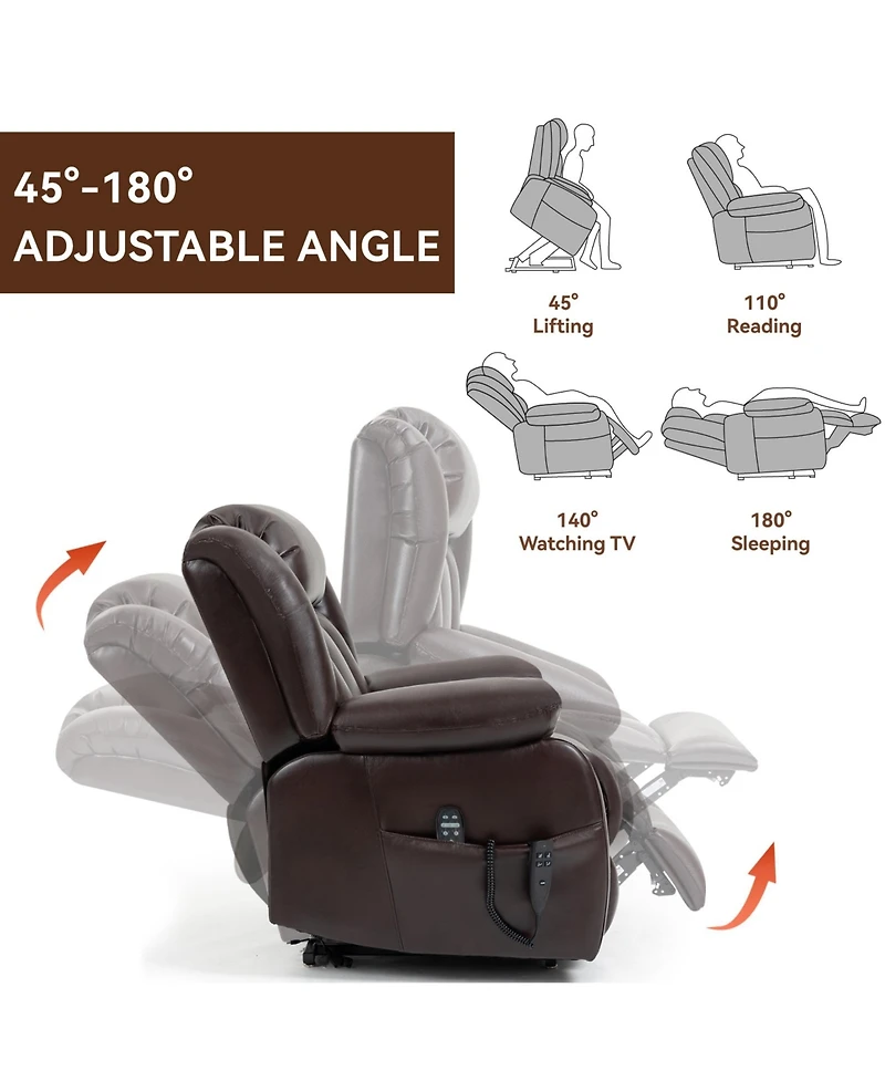 Electric Medium Genuine Leather Power Lift Recliner Chair with 8-Point Vibration Massage and Lumbar Heating