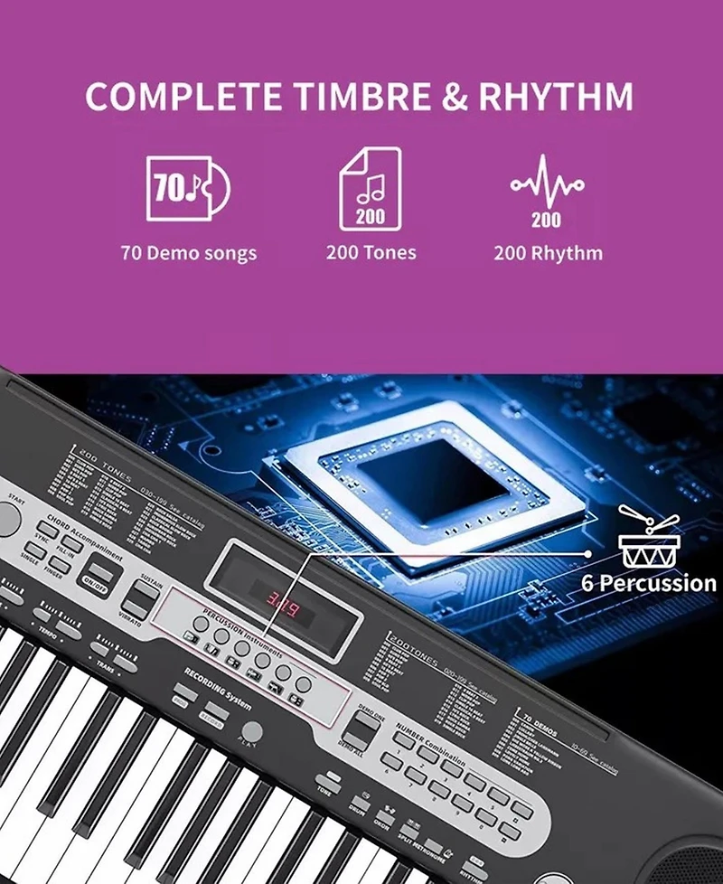 61 Key Electronic Keyboard Piano for Beginners Musical Keyboard with Piano Stand Lcd Screen and 3 Teaching Modes